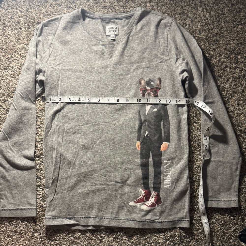 Armani Junior Gray Long Sleeve Tee with Graphic. Boy size (12A)